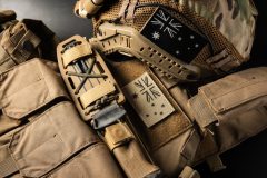 Matching desert tan colour tactical military special forces gear on a plate carrier vest close up detail shots with Australia flag